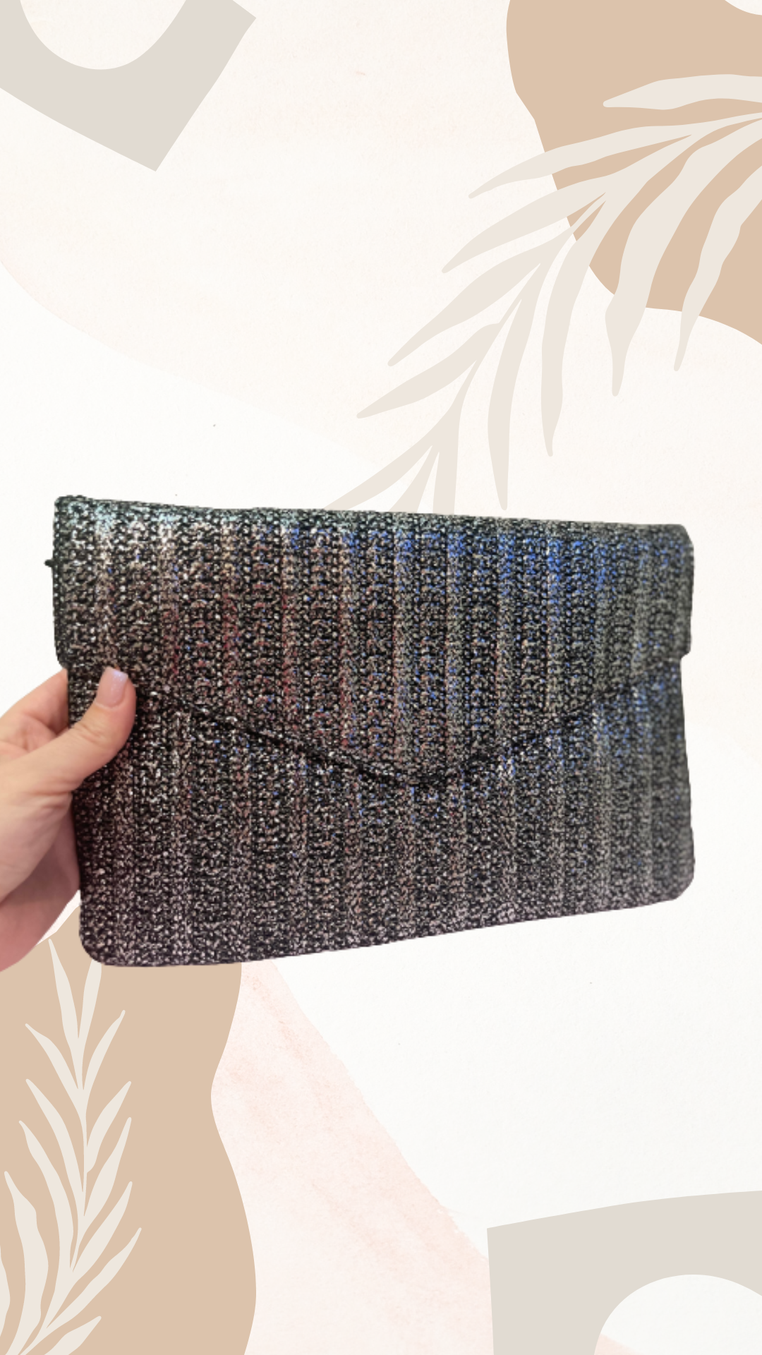 Black Shiny Envelope Straw Clutch